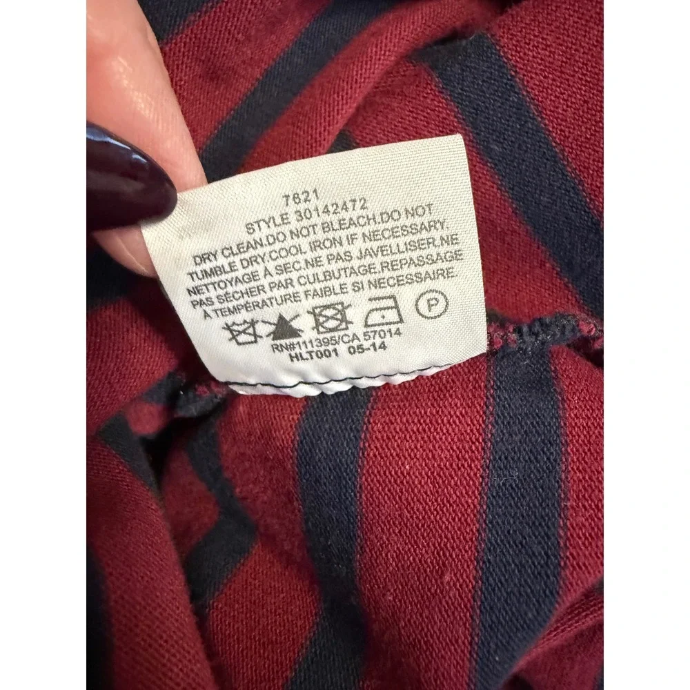 Tory Burch Striped Ruffle Collar T-Shirt Dress Burgundy Navy Blue Cotton Medium